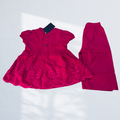 Dark Pink Embroidered Baby Girls 2 Piece Suit | Cotton Lawn Co-ord Set | Mustard Color Available