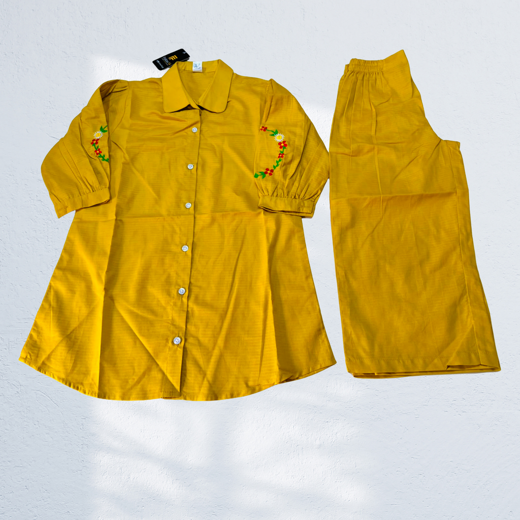 Girls Embroidered 2-Piece Co-ord Set | Kurti with Palazzo | Red Black Mustard | 6Y to 14Y