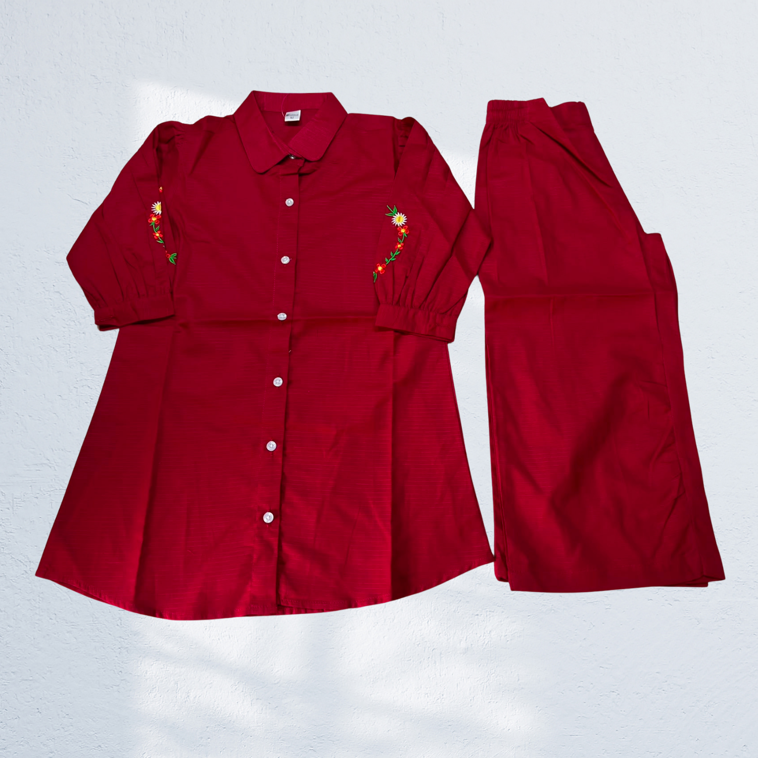 Girls Embroidered 2-Piece Co-ord Set | Kurti with Palazzo | Red Black Mustard | 6Y to 14Y