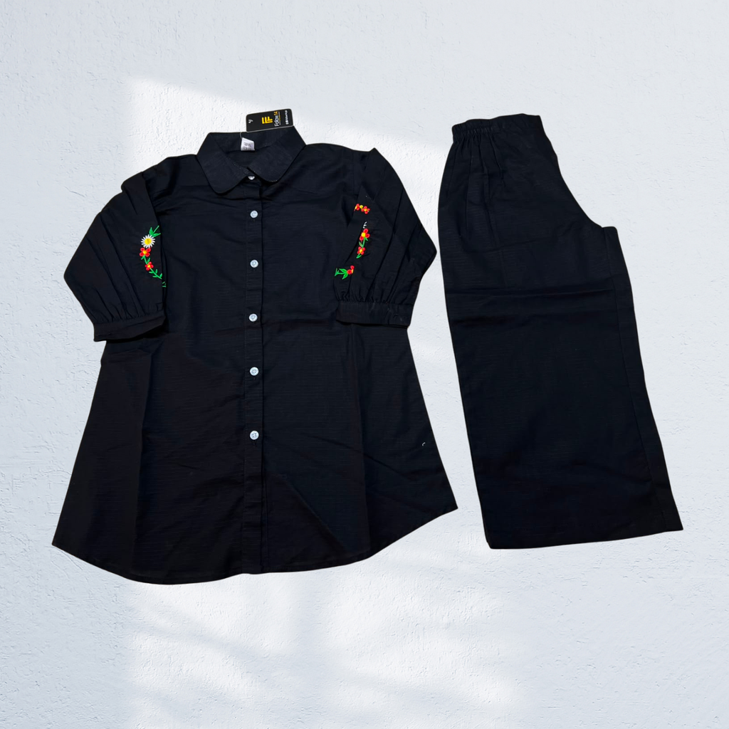 Girls Embroidered 2-Piece Co-ord Set | Kurti with Palazzo | Red Black Mustard | 6Y to 14Y