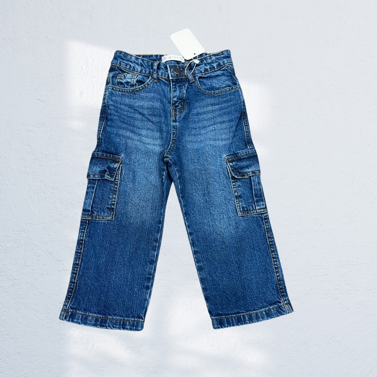 Boys Cargo Denim Capri Jeans | Side Pockets | Navy Blue & Light Blue | 1Y to 14Y