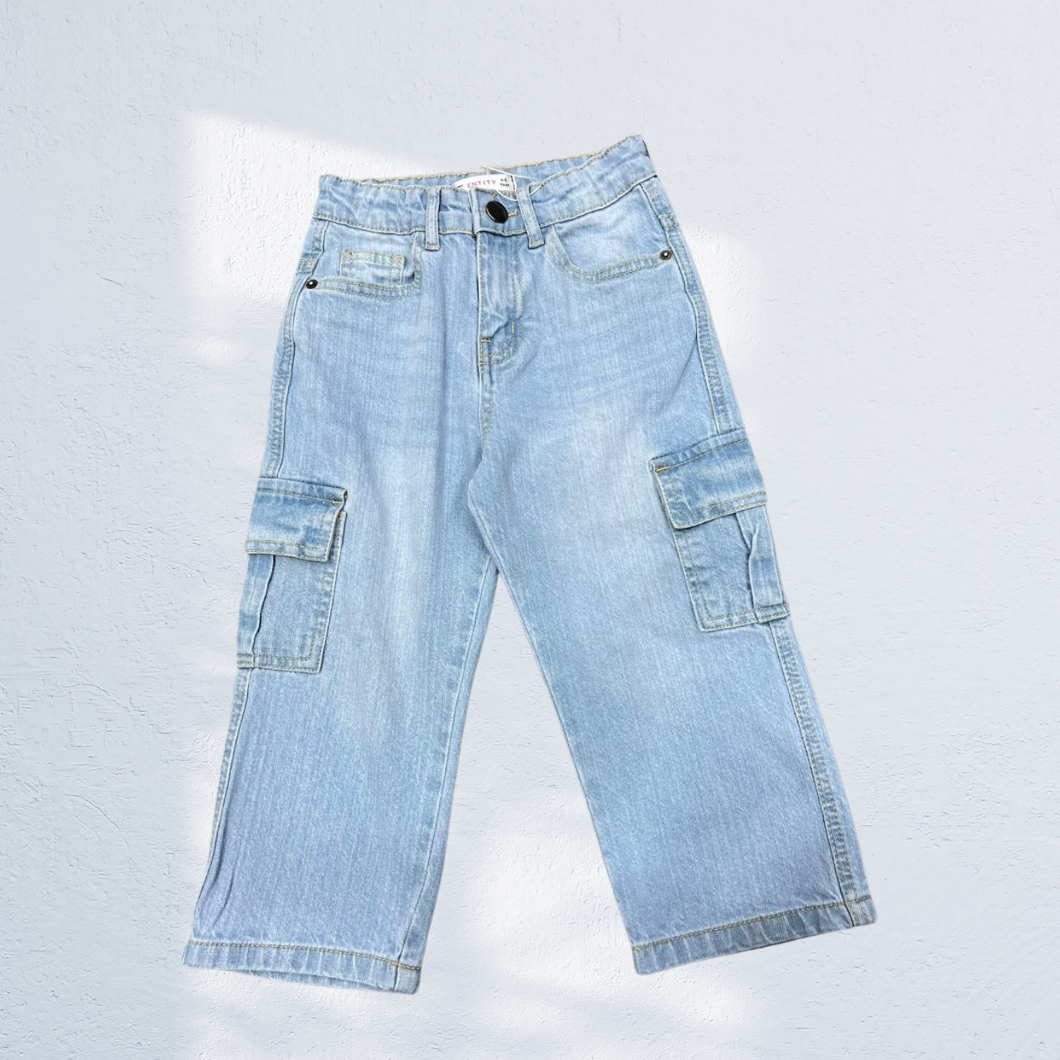 Boys Cargo Denim Capri Jeans | Side Pockets | Navy Blue & Light Blue | 1Y to 14Y