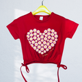Girls Flower Heart Print T-Shirt with Side Tie | Red | 3Y to 6Y