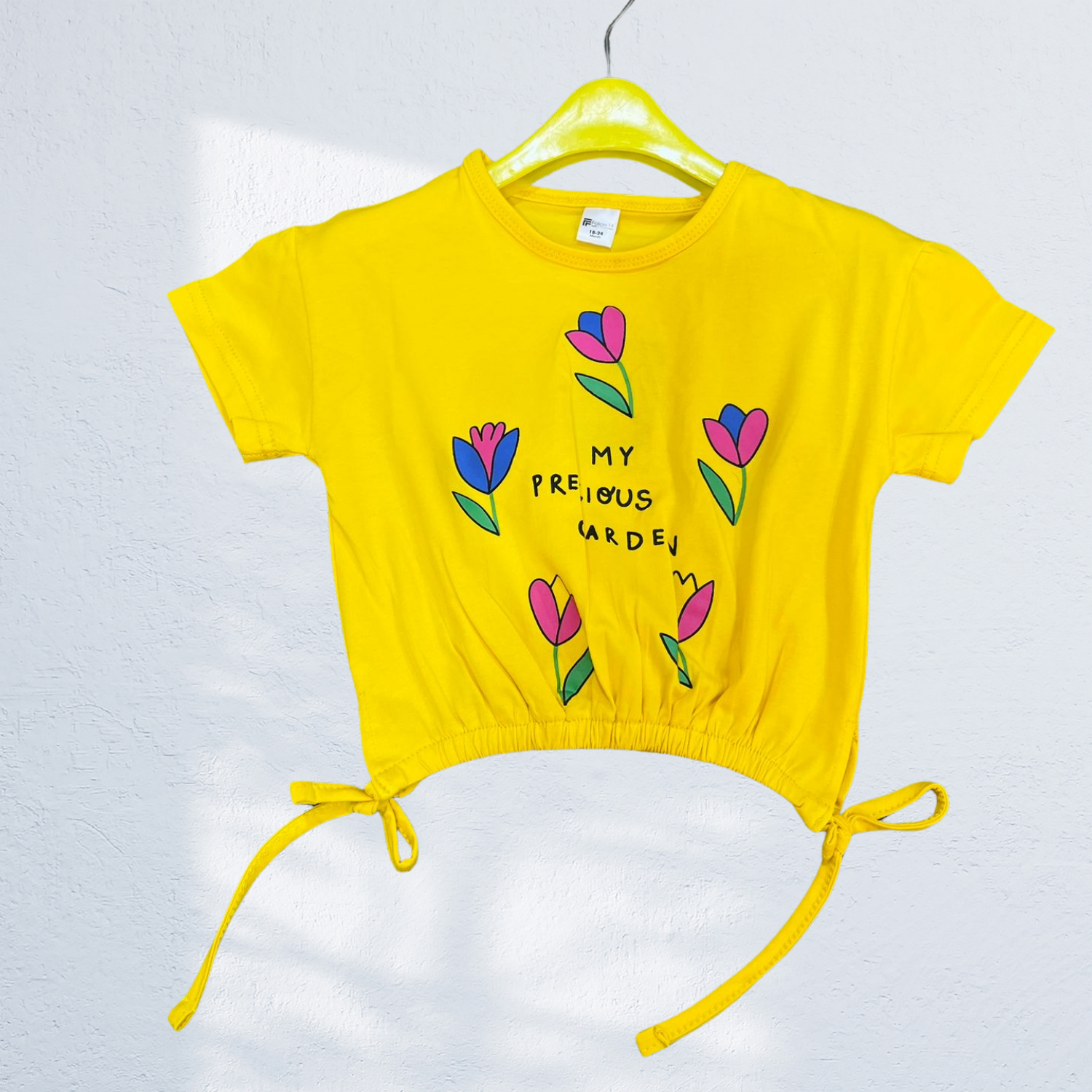 Girls "My Precious Garden" Print T-Shirt with Side Tie | Yellow | 3Y to 6Y