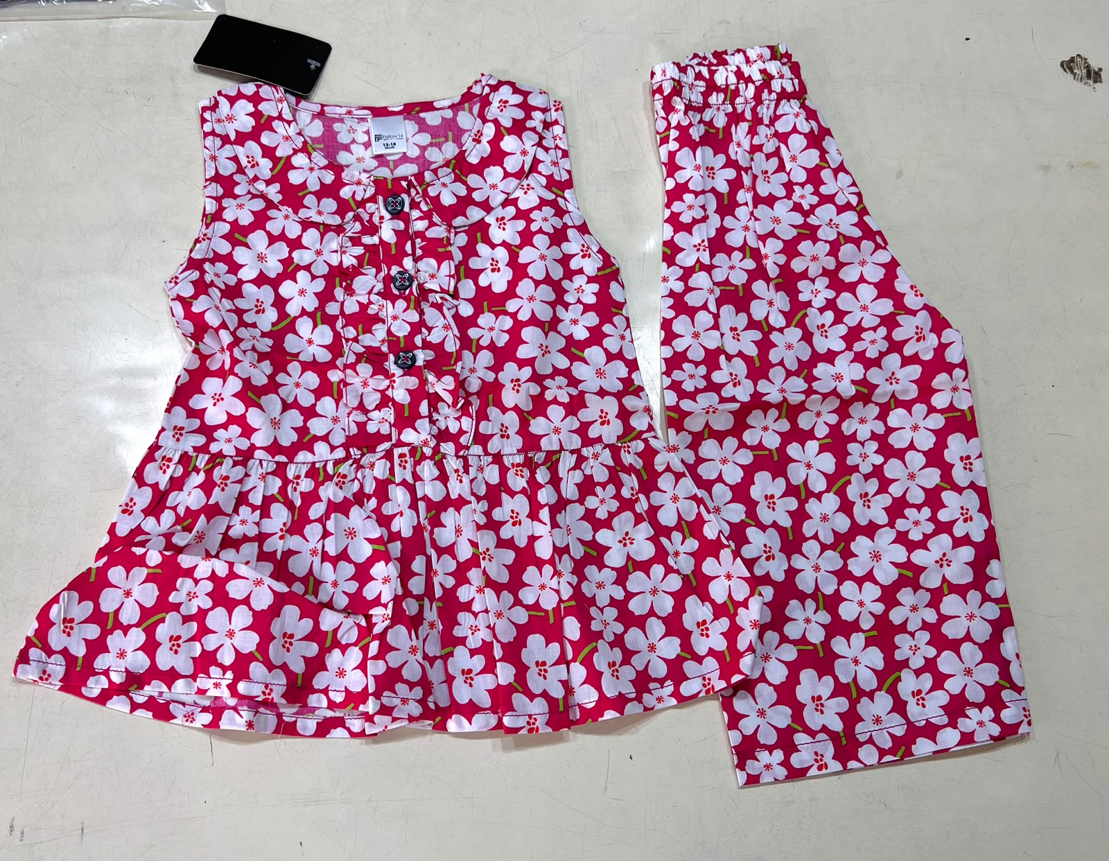 Floral 2-Piece Set for Girls | Sleeveless Peplum Top & Trouser | Pink & Royal Blue | 1Y to 6Y